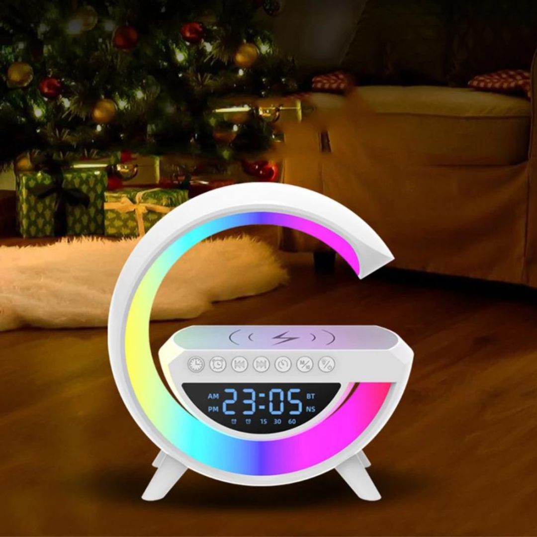 Смарт устройство 4в1, Часовник, Тонколона, Лампа, Безжично зарядно, Smart G-lamp