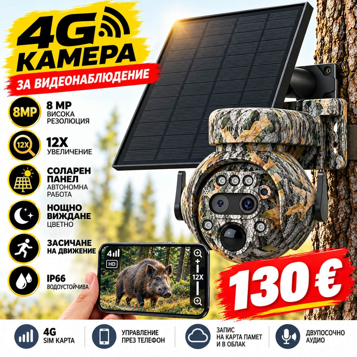 Соларна камера за наблюдение 8MP