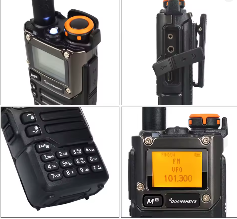 Детайли на Quansheng UV-K5: горни бутони, клавиатура и FM радио на дисплея